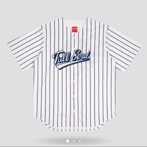 Full Send by NELK BOYS Baseball Jersey Large White Pinstripe (September Drop)